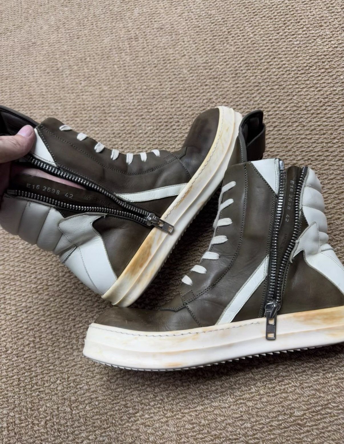 Rick Owens Rick Owens Geobasket, Mocha Brown & White K37 Size US 8.5 / EU 41-42 - 8 Thumbnail