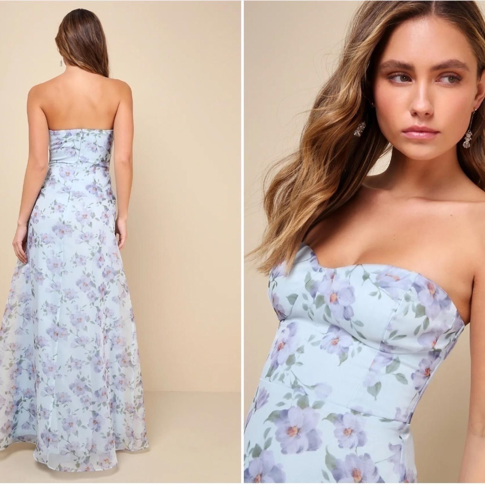 Lulus LULU's Floral Sexy Prom Wedding Chic Bustier Maxi Dress Size S / US 4 / IT 40 - 3 Thumbnail