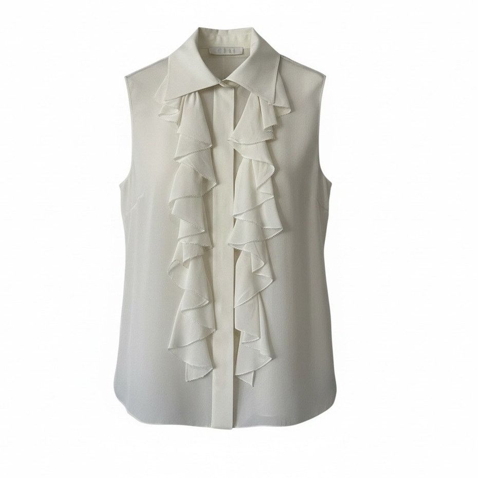 Chloe '15 Romantic Ruffle Silk Blouse in Milk FR 36 Sleeveless Size XS / US 0-2 / IT 36-38 - 1 Thumbnail