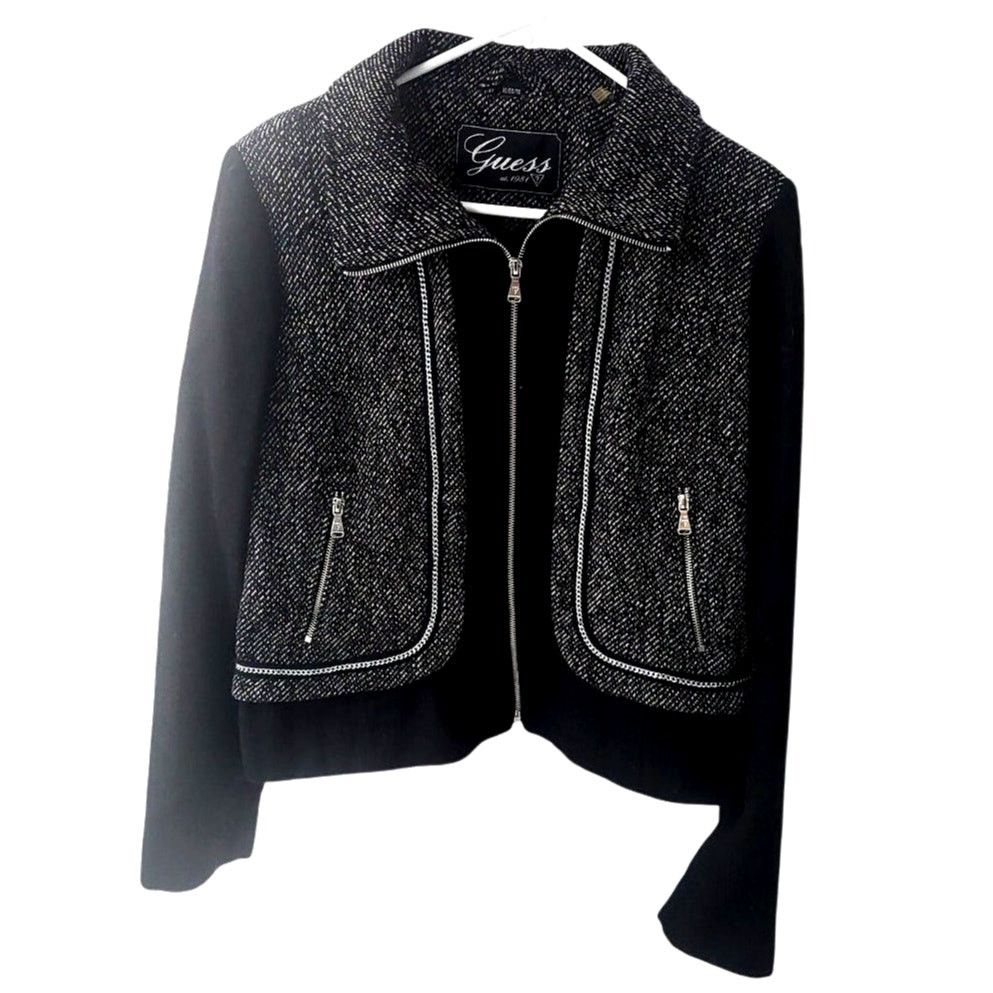 Guess Guess Wool Blend Black & White Jacket Zipper Metal Trim - XL Size XL / US 12-14 / IT 48-50 - 1 Thumbnail