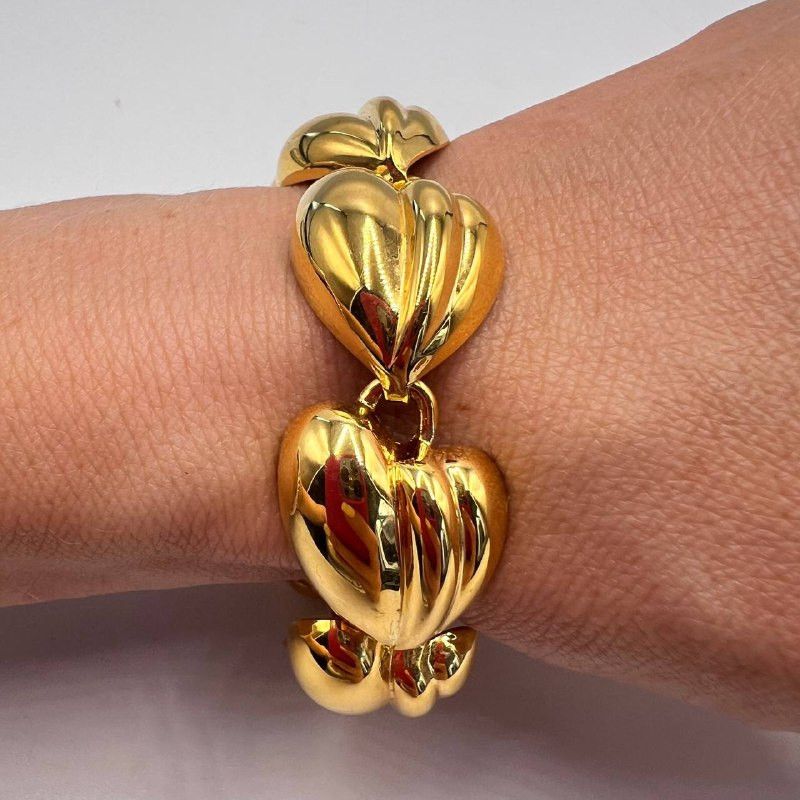 Vintage Vintage Gold Plated Puffy Heart Link Bracelet 19cm | Size ONE SIZE - 1 Thumbnail