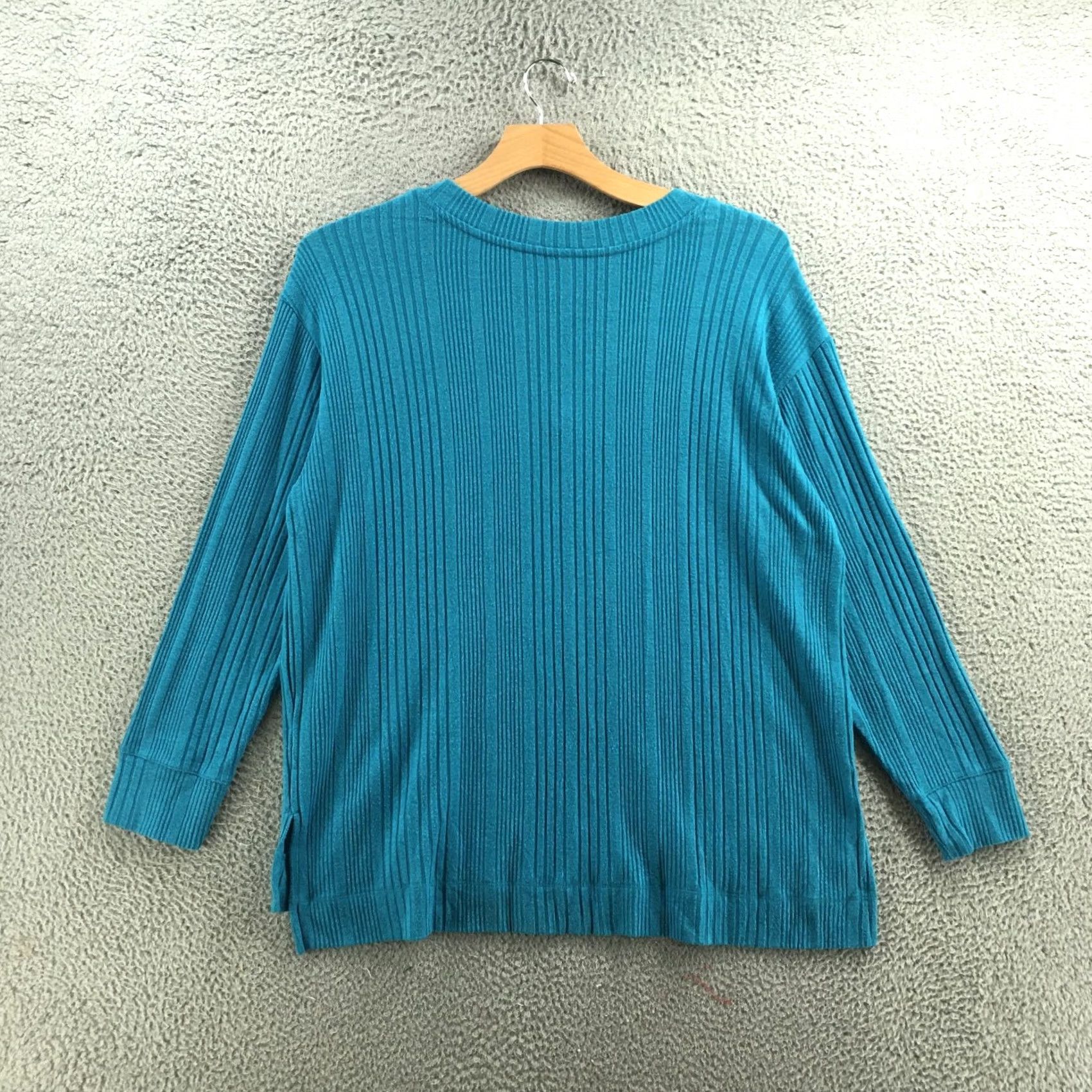 Vintage St Johns Bay Ribbed Knit Top Womens 1X Plus Blue V-Neck Long Sleeve Casual NEW T-Shirt Regular Womens Blue 1X Plus Size XL / US 12-14 / IT 48-50 - 7 Thumbnail