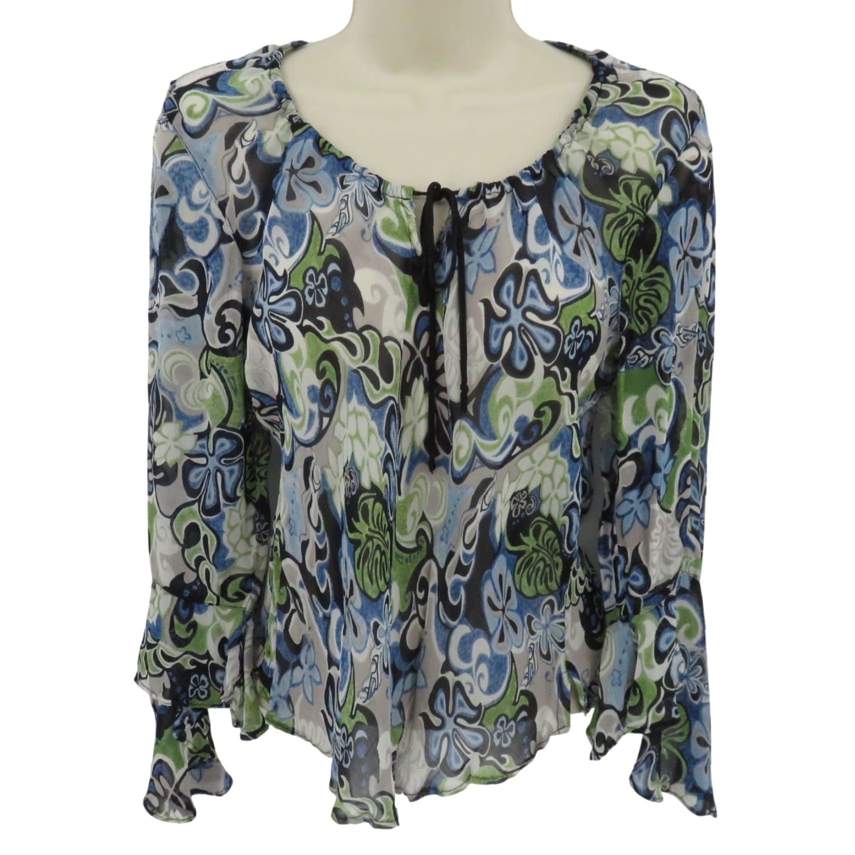 Vintage VINTAGE Angie Blouse Shirt Womens Large L Blue Green Black Floral Hippie Sheer Paisley Pattern Pinup Style 90s Size L / US 10 / IT 46 - 2 Thumbnail
