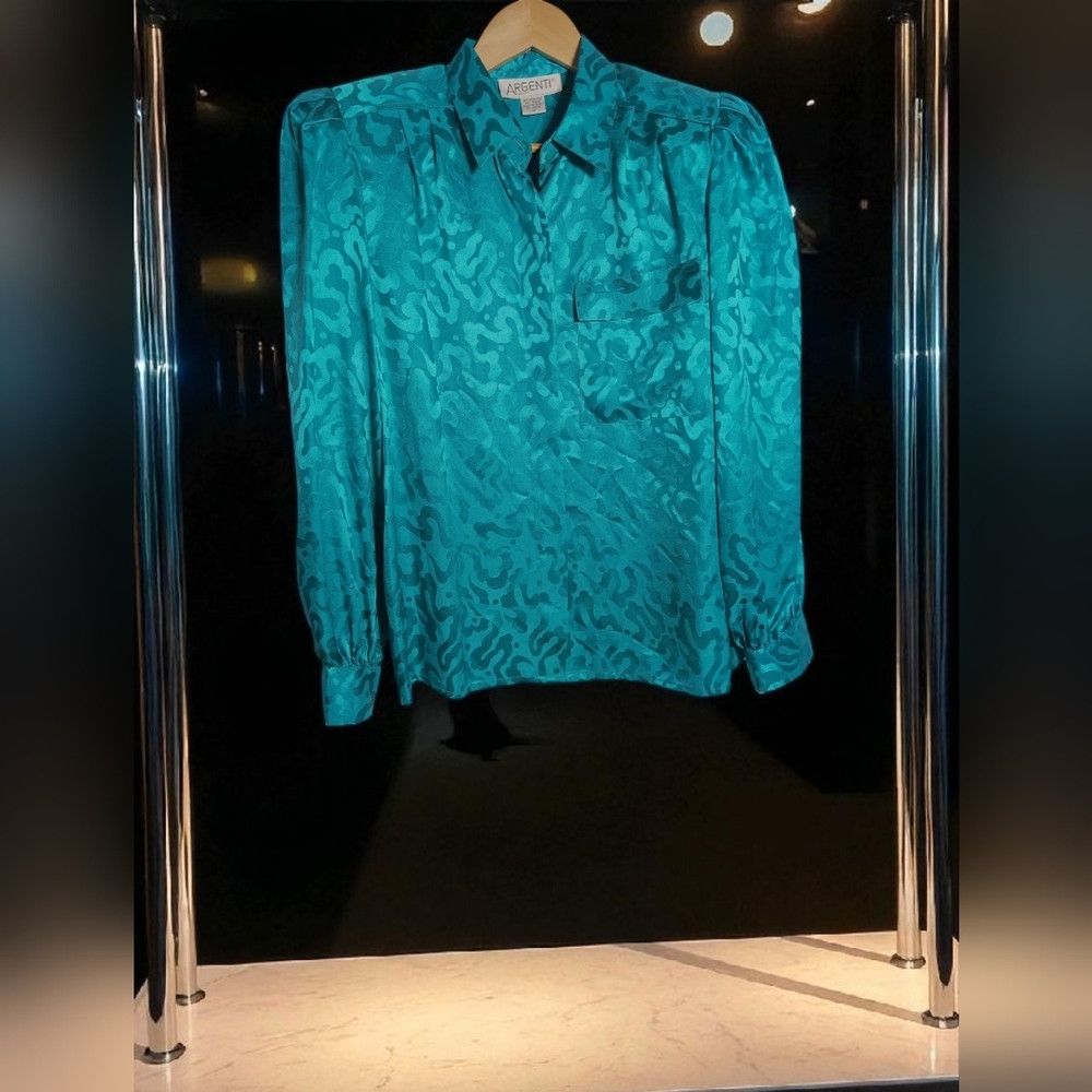 Other Vintage Pat Argenti Silk Sz Patterned Teal Long Sleeve Shir Size XL / US 12-14 / IT 48-50 - 1 Thumbnail