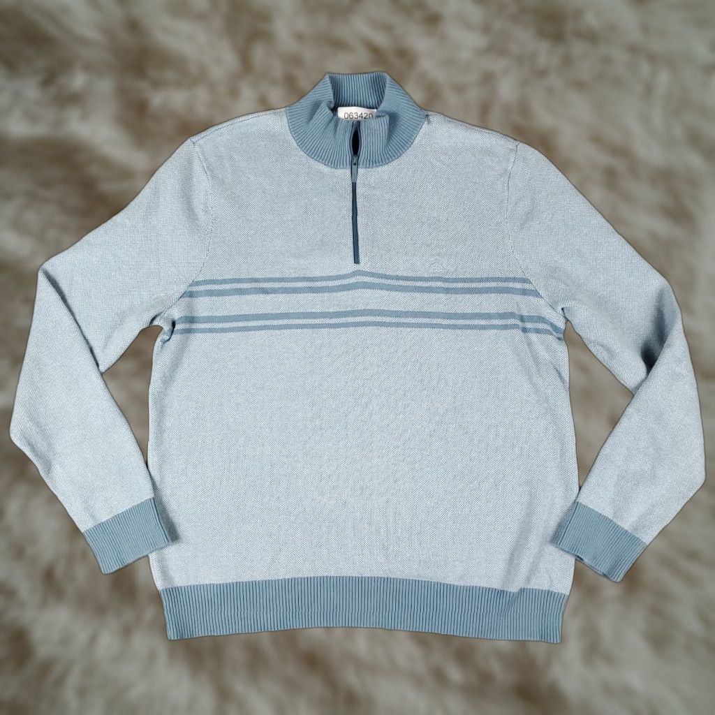 Vintage Penguin Pullover Sweater Mens Large Blue 1/4 Zip Solid Knit Size US L / EU 52-54 / 3 - 1 Thumbnail