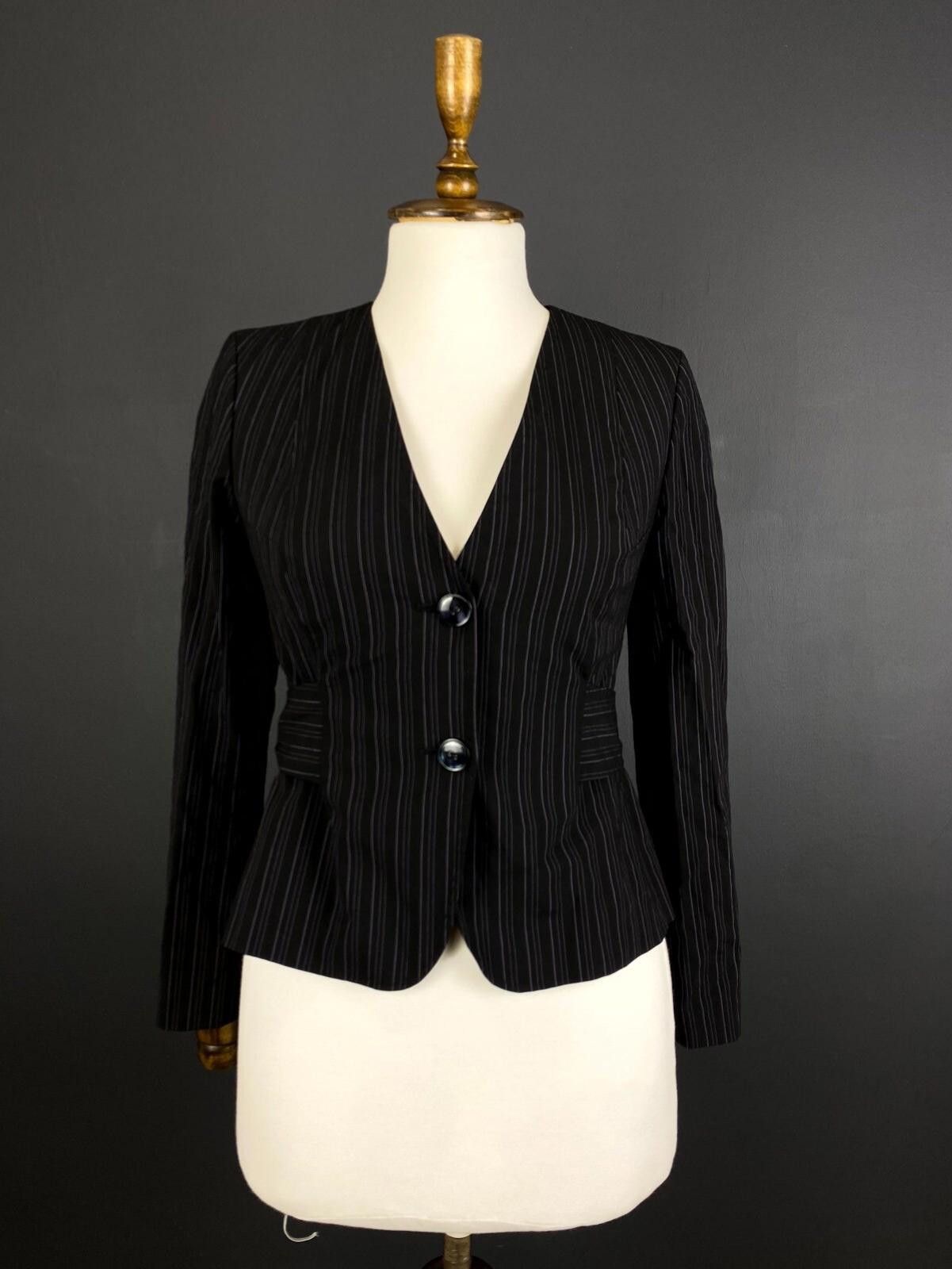 Designer Max Mara Black Pinstripe Wool Jacket US6 GB8 CH38 IT40 Size M / US 6-8 / IT 42-44 - 1 Thumbnail