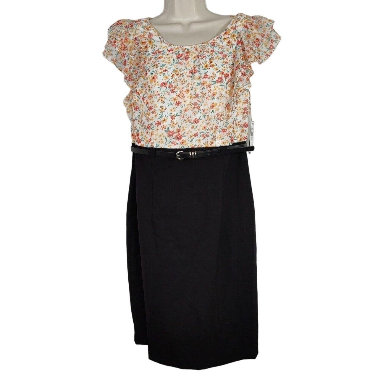 Alyx Alyx White Orange Black Belted Ruffle Sheath Dress Size 12 Size XL / US 12-14 / IT 48-50 - 2 Thumbnail