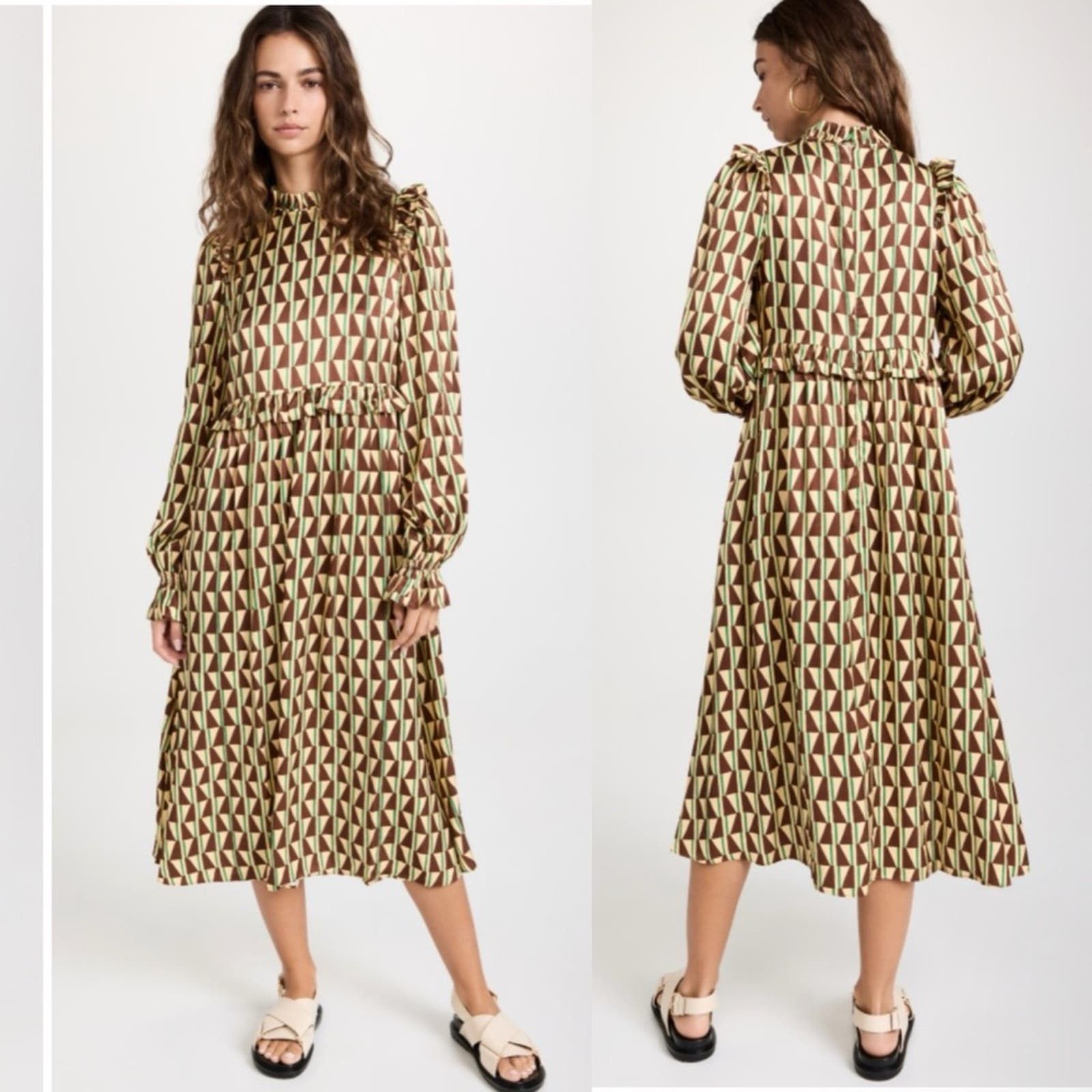 image of New Kitri Savannah Chocolate Tile Midi Dress Size Us 4 in Gold, Women's