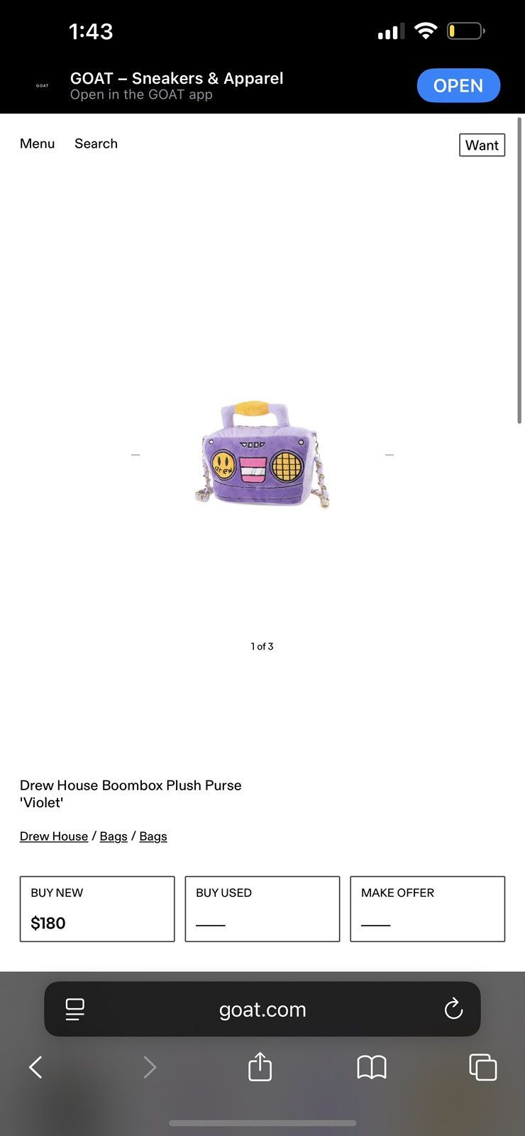 Drew House Drew House Boombox Plush Purse 'Violet' Size ONE SIZE - 3 Thumbnail