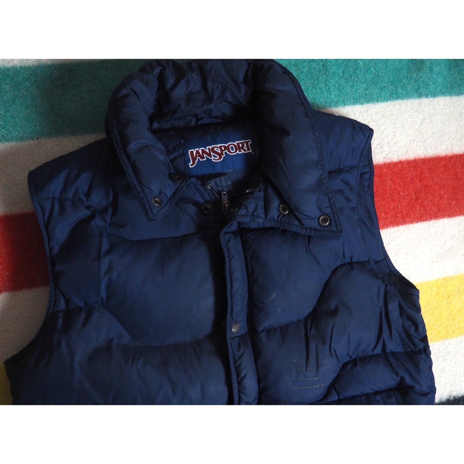 Jansport VTG Jansport Vest Navy Blue Goose Down Zip Snap Outdoor Lodge Puffer Mens L 80s Size US L / EU 52-54 / 3 - 3 Thumbnail