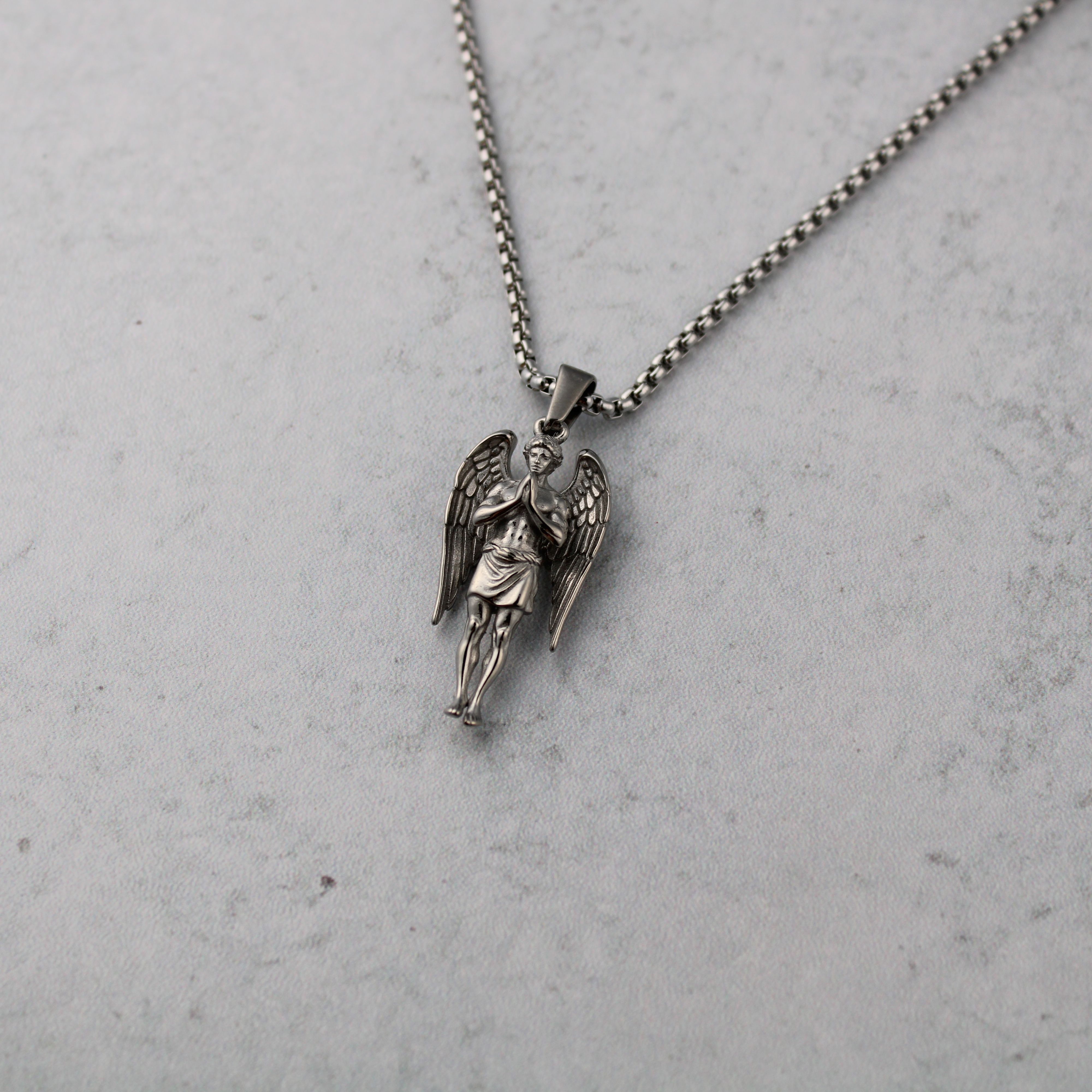 Jewelry Silver Guardian Angel Pendant Chain Necklace Size ONE SIZE - 4 Thumbnail