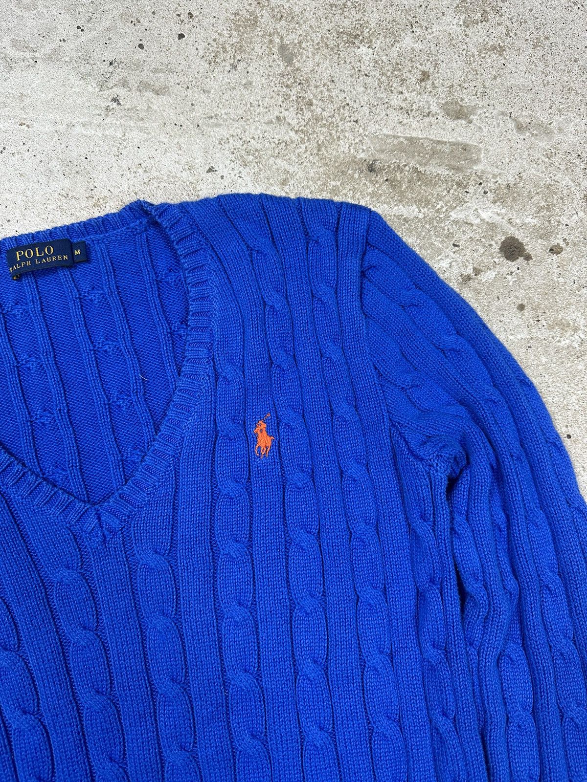 Polo Ralph Lauren × Vintage Vintage Y2K Polo Ralph Lauren Cable Knit V Neck Sweater Blue Size US XS / EU 42 / 0 - 5 Thumbnail