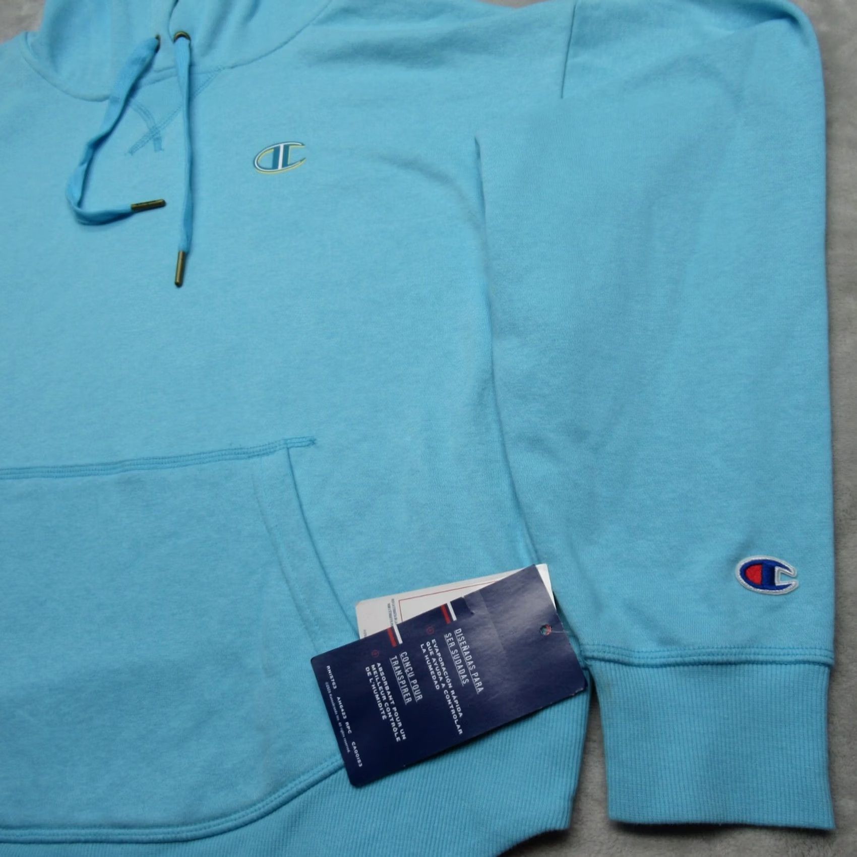 Champion Champion Hoodie Women Small Blue Solid Cropped Pullover Moisture Wicking Fleece Hooded Pockets Sweatshirt Size S / US 4 / IT 40 - 5 Thumbnail
