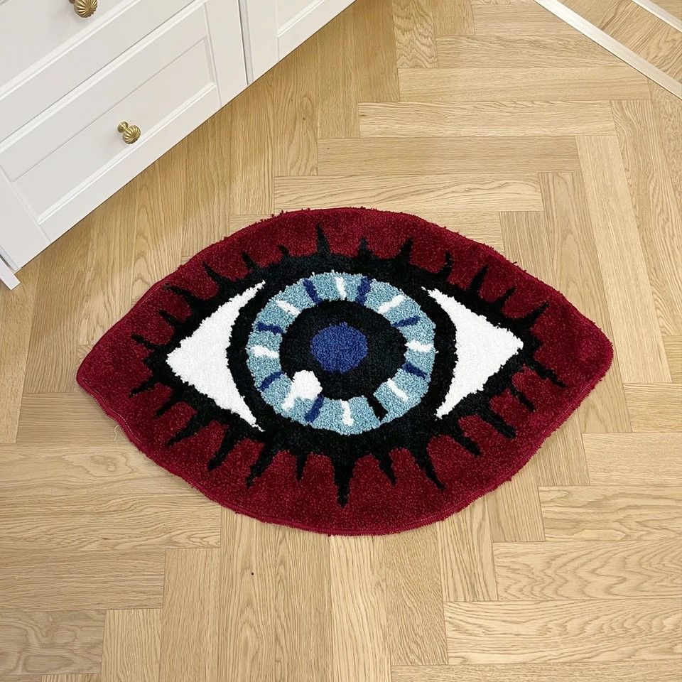 Vintage Red Eye Tufted Rug Special Style Carpet Cute Design Non-Slip Size ONE SIZE - 4 Thumbnail