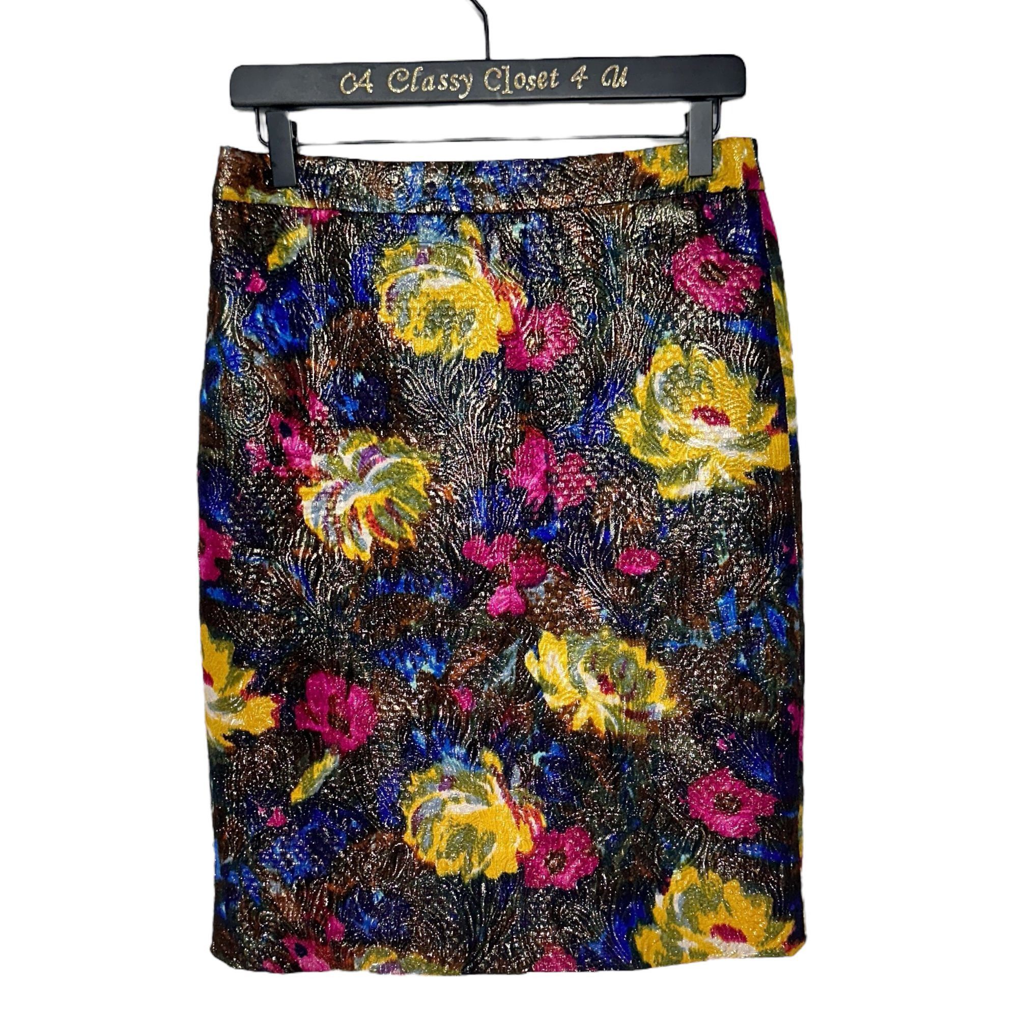 J.Crew J. Crew Silk Cotton Black Floral Metallic Textured Straight Size 27" / US 4 / IT 40 - 9 Thumbnail