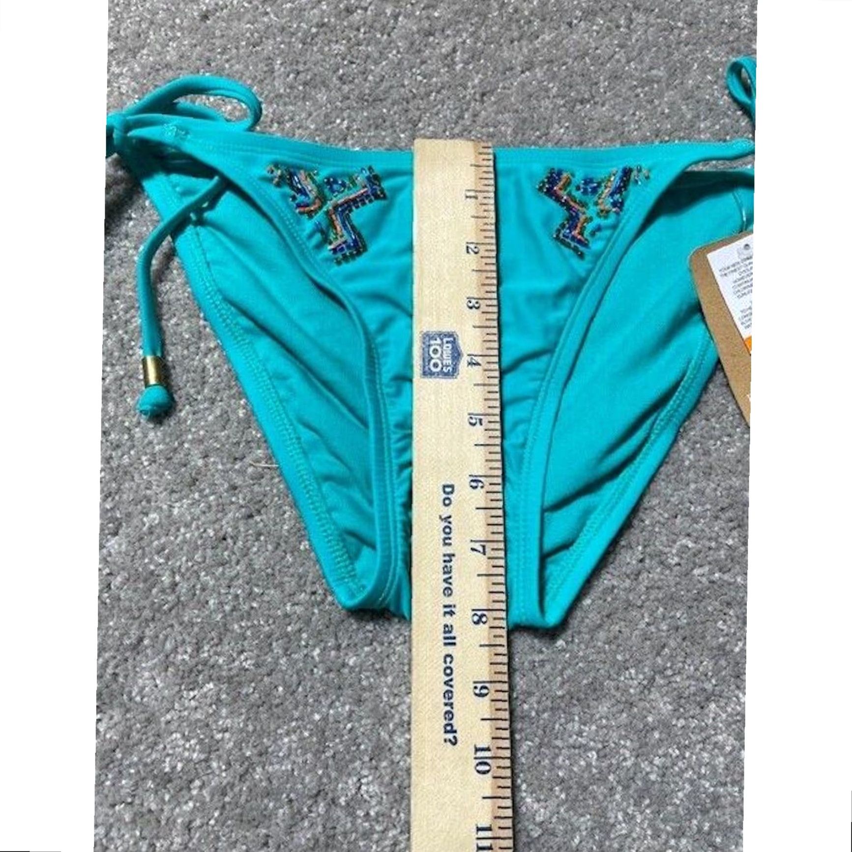 Vintage Y2K Hobie Bikini Bottoms Small Beaded Tie Side Boho Tribal Resort Chic Festival Women Small Blue Nylon Spandex Beach Swimwear Size 28" / US 6 / IT 42 - 5 Thumbnail