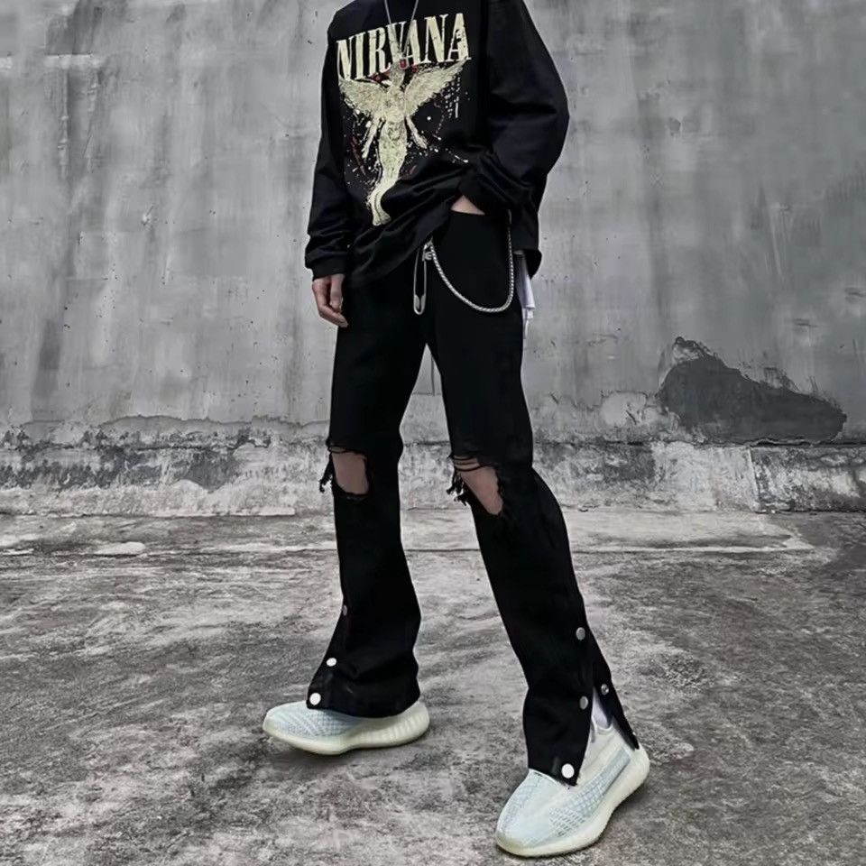 Japanese Brand × Vintage Ripped Jeans Men Streetwear Black Hole Denim Pants Size US 27 - 5 Thumbnail