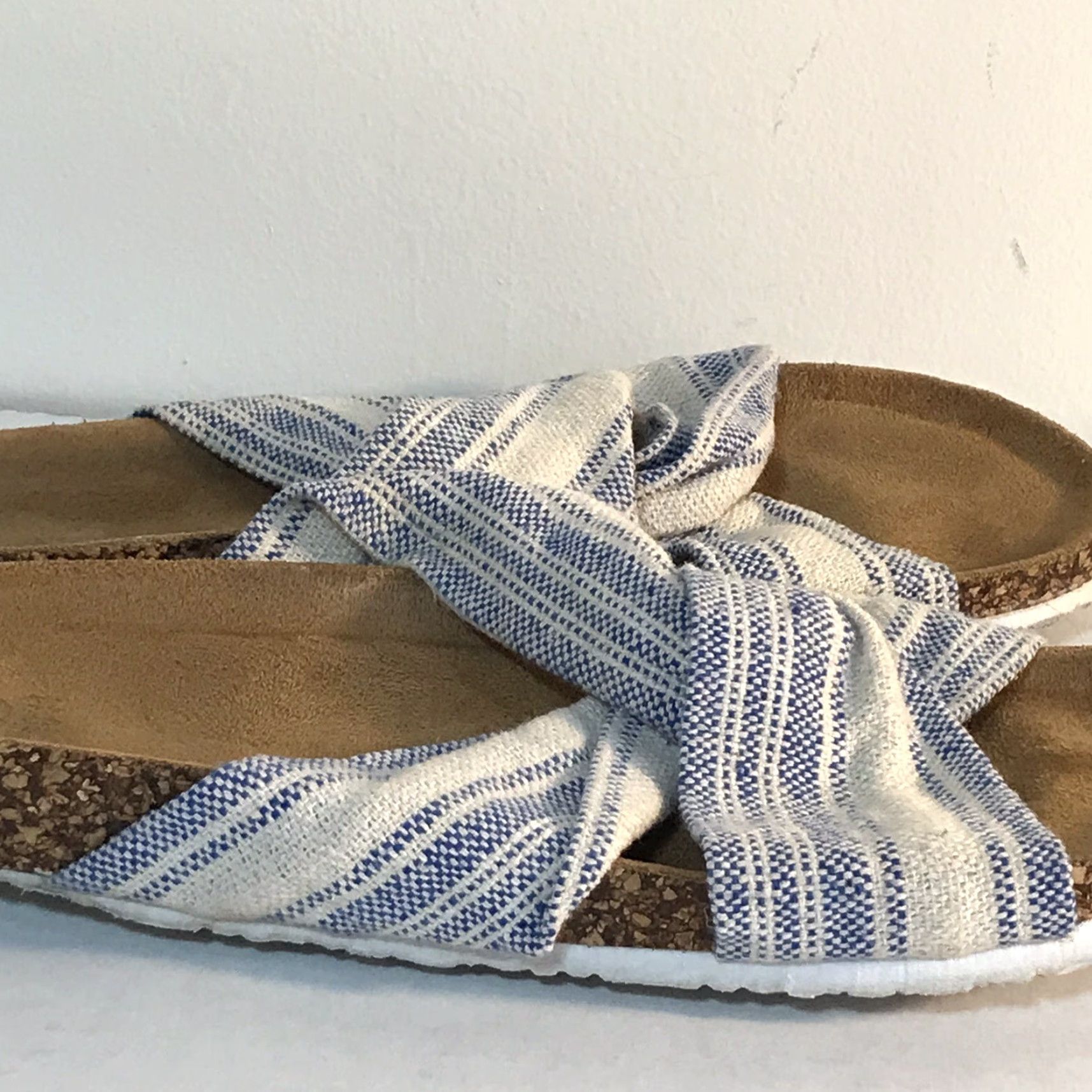 Vintage Time & Tru Women's Size 10-11 Blue/White Striped Crisscross Fabric Slides - Casual, Lightweight, Comfort Size US 10 / IT 40 - 4 Thumbnail