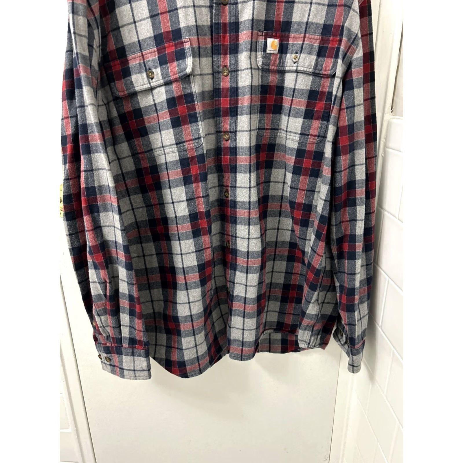Carhartt Carhartt Hubbard Shirt Mens XL Red Plaid Flannel Button-Down L/S 8 Oz Heavyweight Cotton Pockets Workwear Sl tie? Size US XL / EU 56 / 4 - 3 Thumbnail