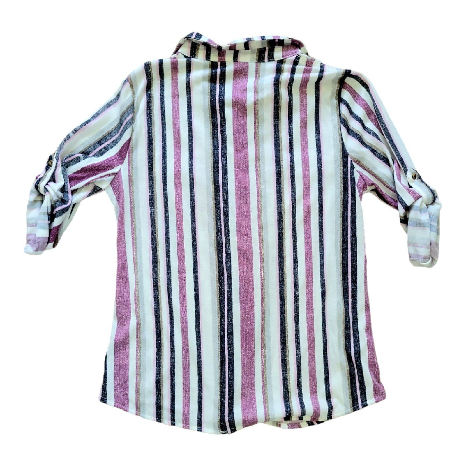 Other Womens M eden & Olivia purple striped 3/4 sleeve button tab Size M / US 6-8 / IT 42-44 - 5 Thumbnail