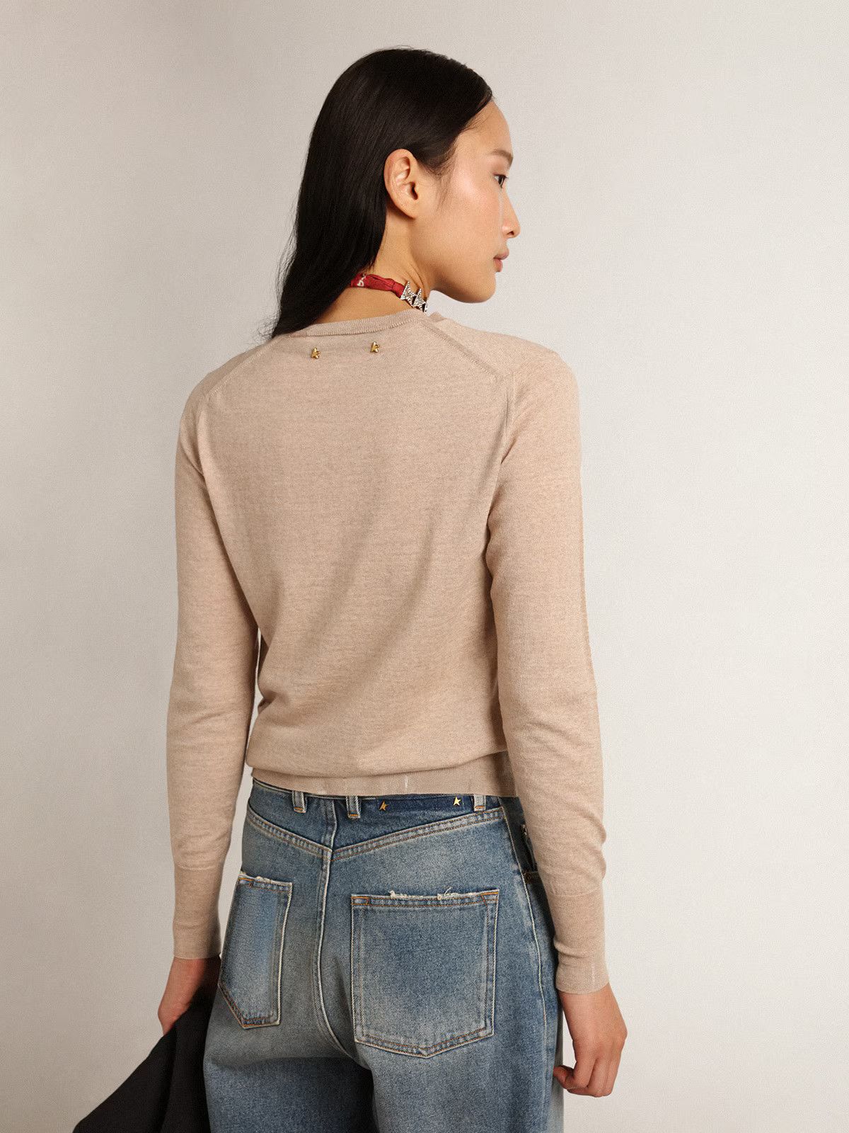Golden Goose o1s22i1n1224 Wool Crewneck Sweater in Light Beige Size S / US 4 / IT 40 - 3 Thumbnail