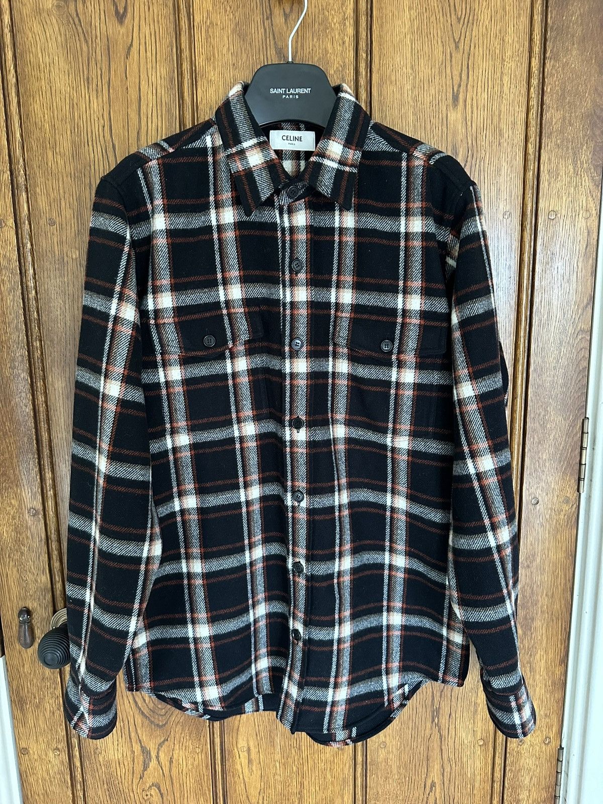 Celine × Hedi Slimane Celine black red white flannel shirt jacket 39 like new Hedi Size US L / EU 52-54 / 3 - 2 Thumbnail