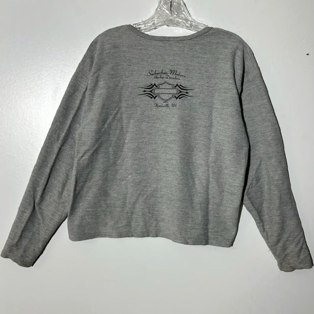 Harley Davidson VINTAGE Harley-Davidson Long Sleeve Shirt Womens Size M Gray 2003 Y2K Classic Design Size M / US 6-8 / IT 42-44 - 3 Thumbnail