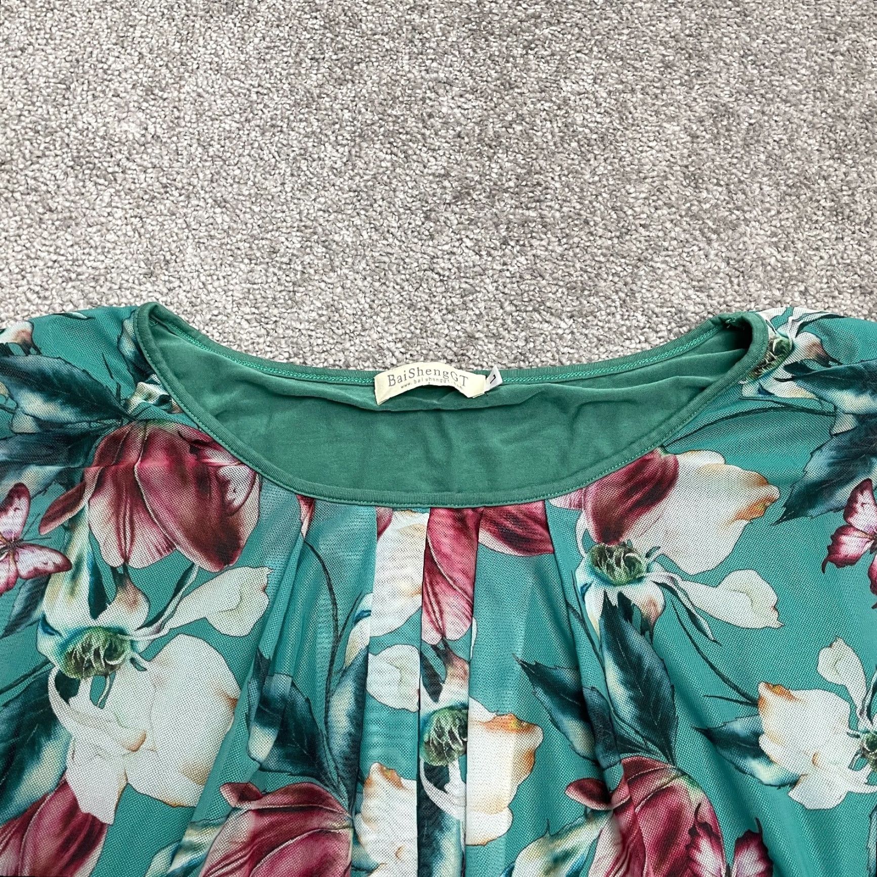 Vintage BaiShengGT Floral Blouse Womens Large Green Sleeveless Lined Casual Stretch Top Size L / US 10 / IT 46 - 3 Thumbnail