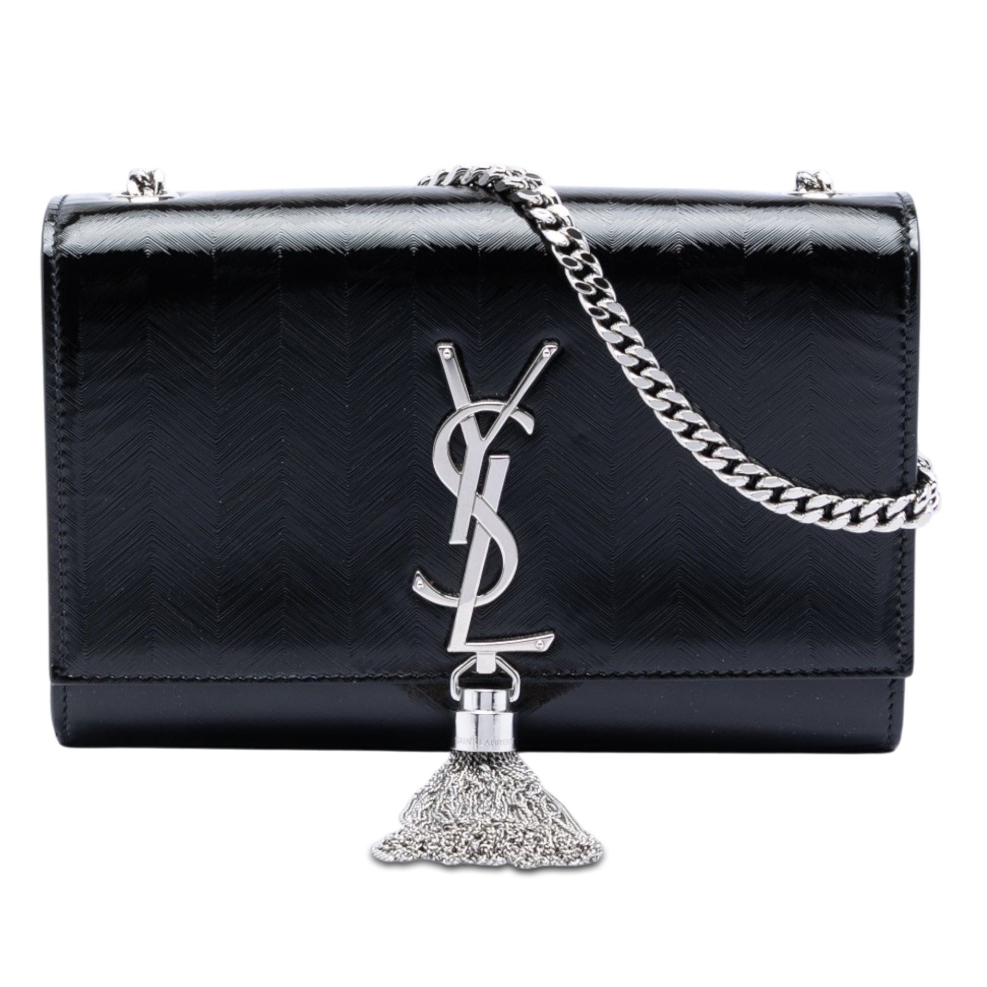 Saint Laurent Paris Medium Chevron Patent Monogram Kate Tassel Crossbody Size ONE SIZE - 1 Thumbnail