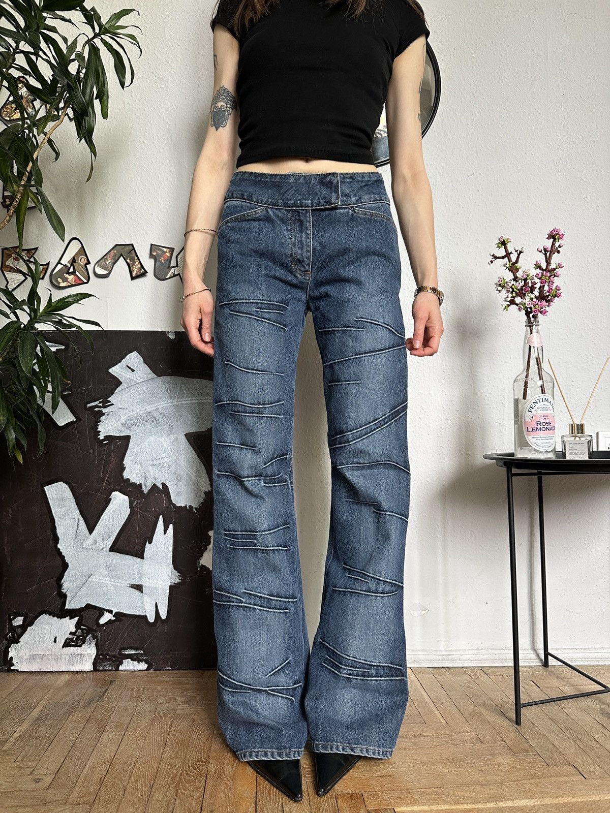 Vintage Vintage Flared Y2K 00’s Distressed Bootcut Jeans Size 24" / US 00 / IT 34 - 3 Thumbnail