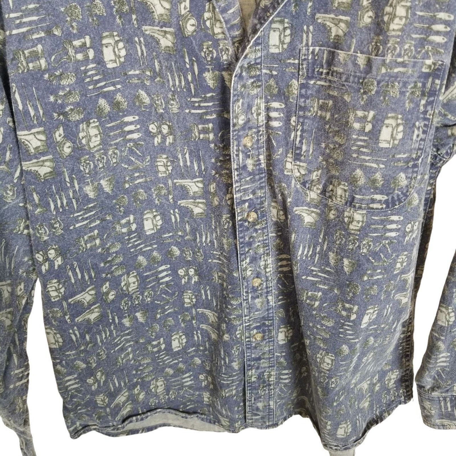 Woolrich Woolen Mills Vintage Woolrich Mens Denim Shirt All Over Print Hiking Camp Size US XL / EU 56 / 4 - 3 Thumbnail