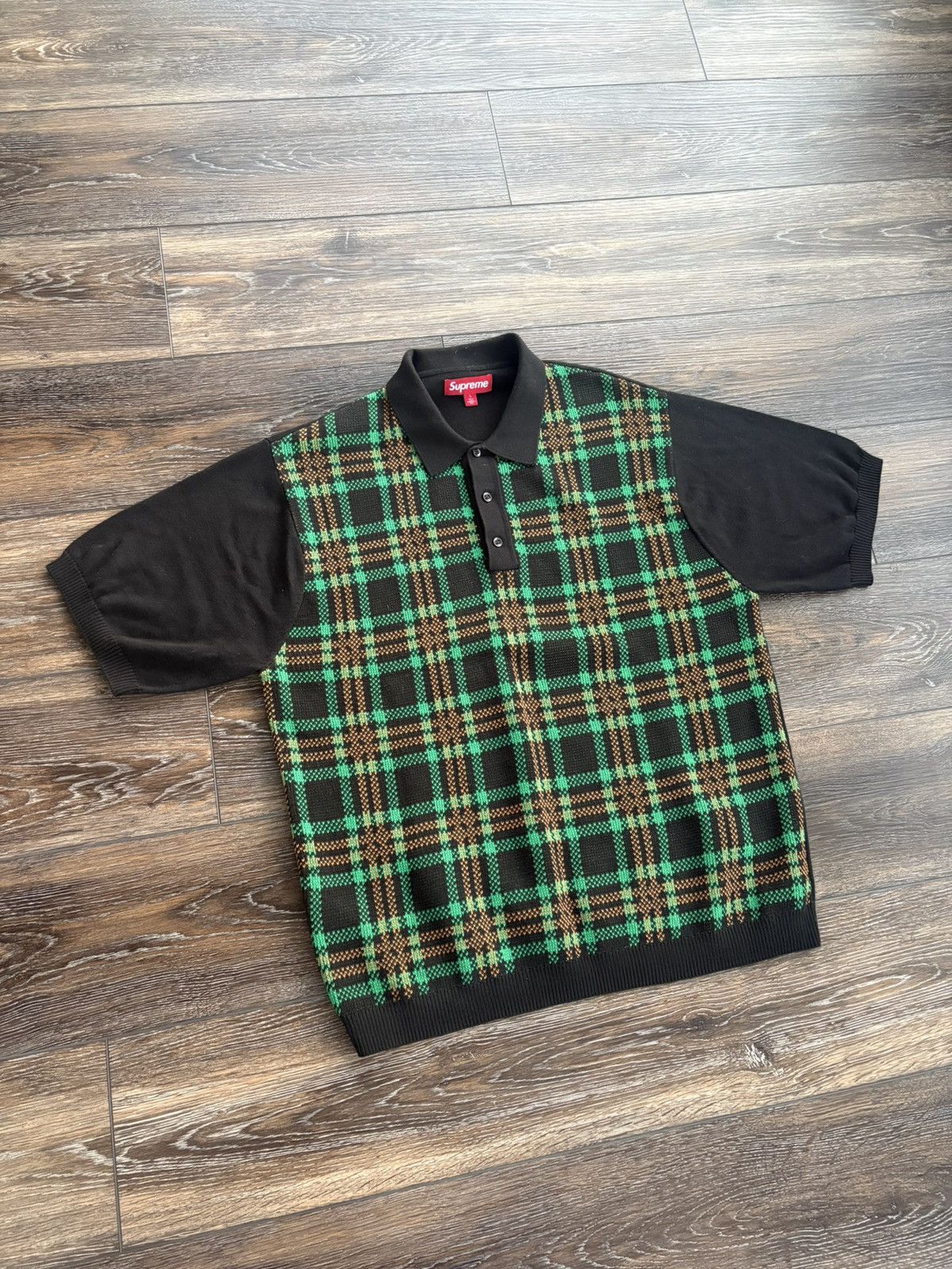 Supreme Supreme Plaid Knit S/S Polo SS24 Black Green | Grailed
