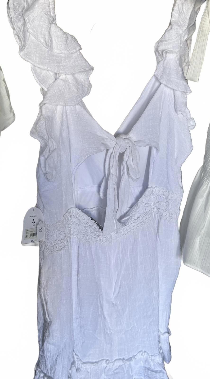 Designer Arula White Ruffled Dress - Size 1X Size XL / US 12-14 / IT 48-50 - 2 Thumbnail