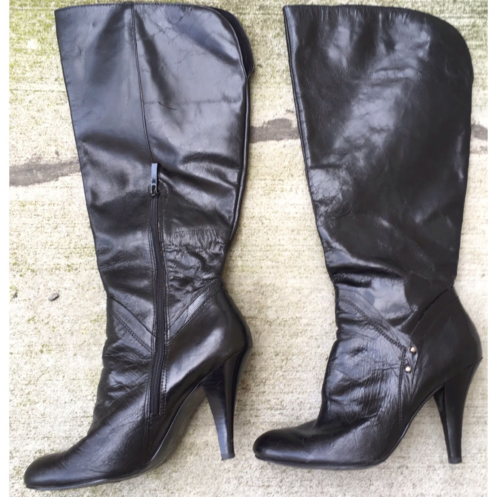 Nine West VINTAGE Nine West Black Leather Distressed Knee High Boots M Size US 8 / IT 38 - 5 Thumbnail