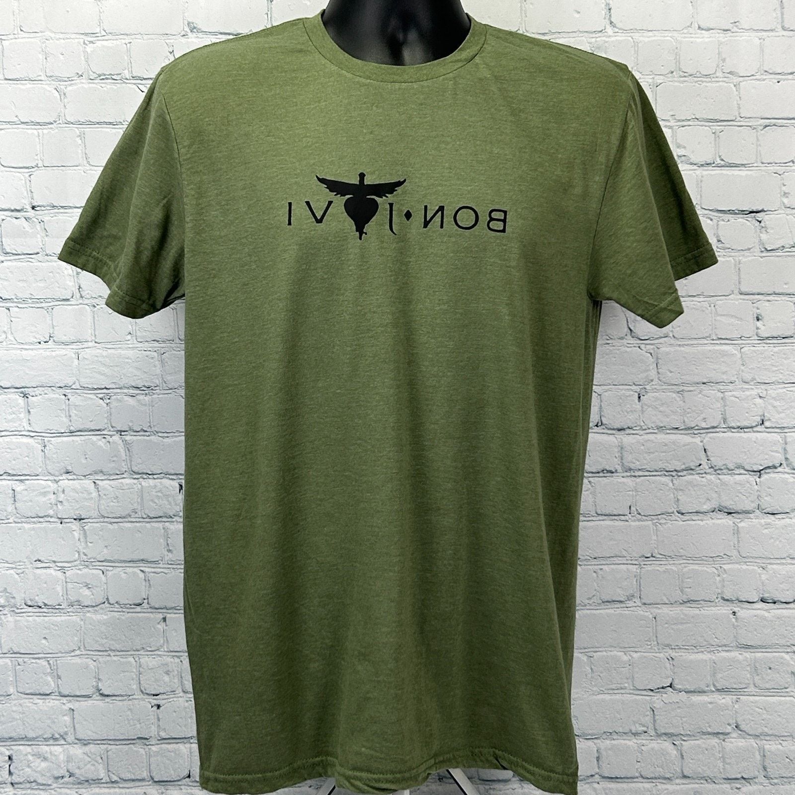 Gildan Bon Jovi Mirror Image T Shirt OD Green Reversed Logo Medium Size US M / EU 48-50 / 2 - 2 Thumbnail