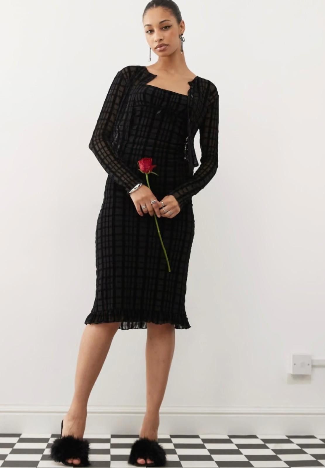 Philippe Model MOTEL Nateda Flocked Plaid Midi Cami Dress (X-SMALL) Size XS / US 0-2 / IT 36-38 - 3 Thumbnail
