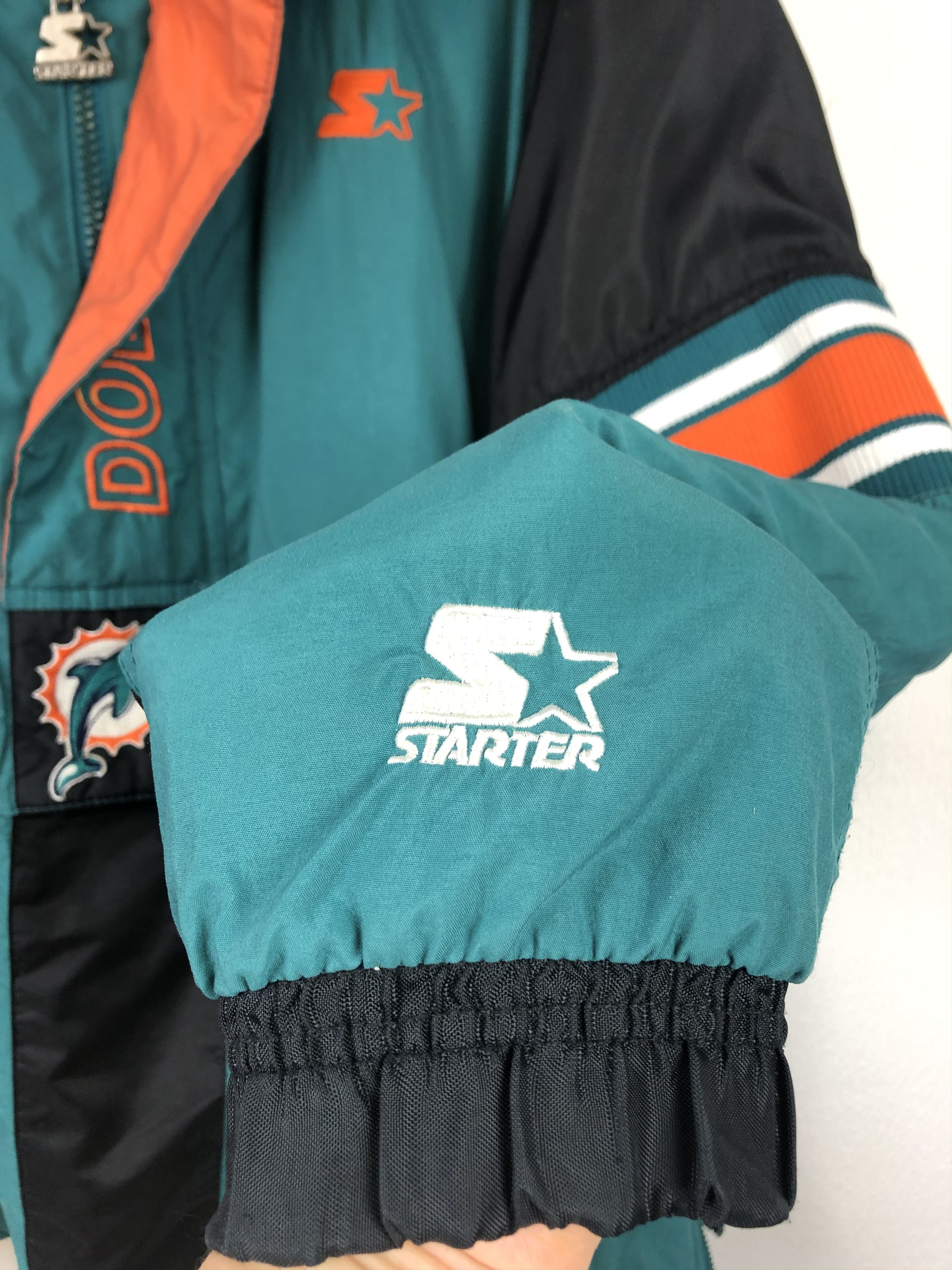 Starter × Vintage Vintage 90s Starter Miami Dolphins Hooded Jacket Bomber Rare Size US XXL / EU 58 / 5 - 10 Thumbnail