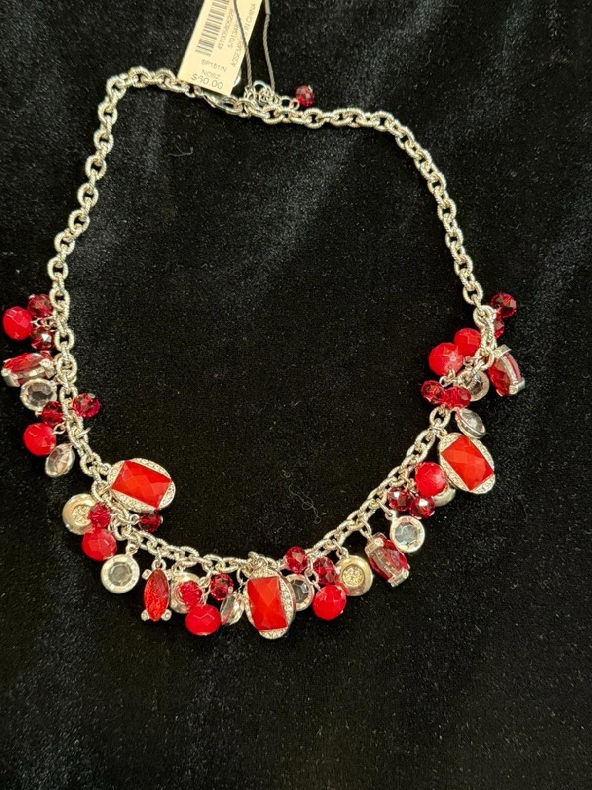 Other WHBM Necklace w/Red Bead Dangles, Bezel Set Rhinestones Size ONE SIZE - 8 Thumbnail