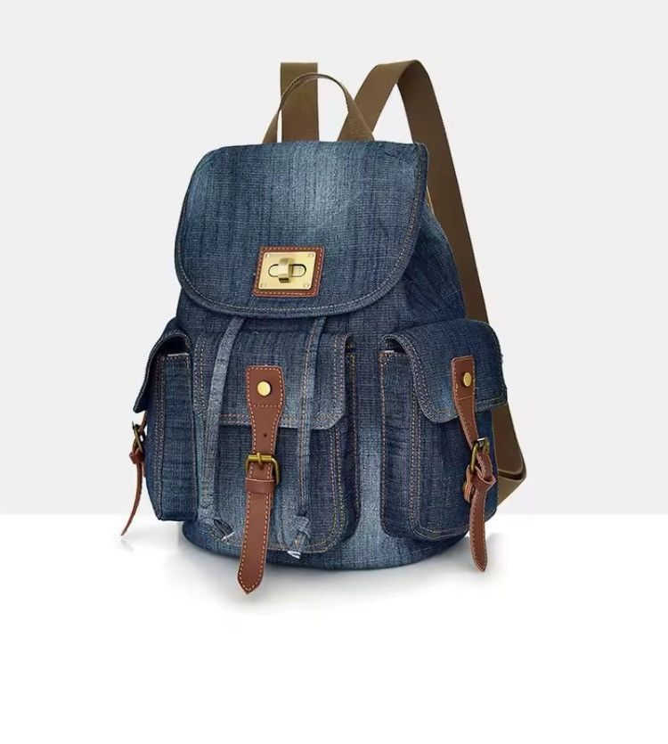 Other Y2K Blue Denim Drawstring Backpack Unisex Size ONE SIZE - 4 Thumbnail
