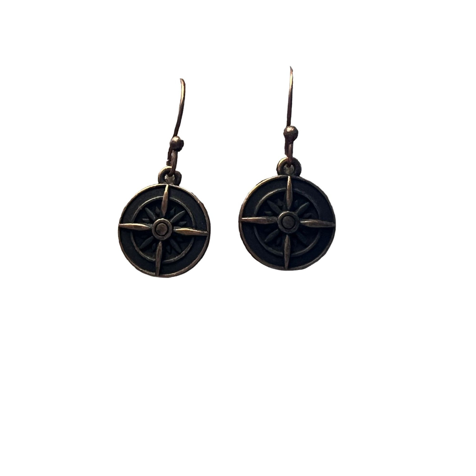 Other Copper Tone Dangle Earrings Compass Rose Hooks 1" Size ONE SIZE - 1 Thumbnail
