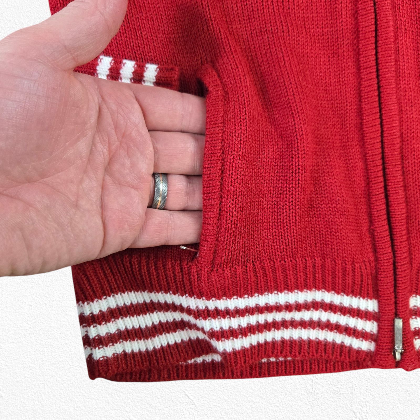 Vintage 90s Y2K Red Striped Full Zip Mock Neck Sweater Size M Size M / US 6-8 / IT 42-44 - 5 Thumbnail