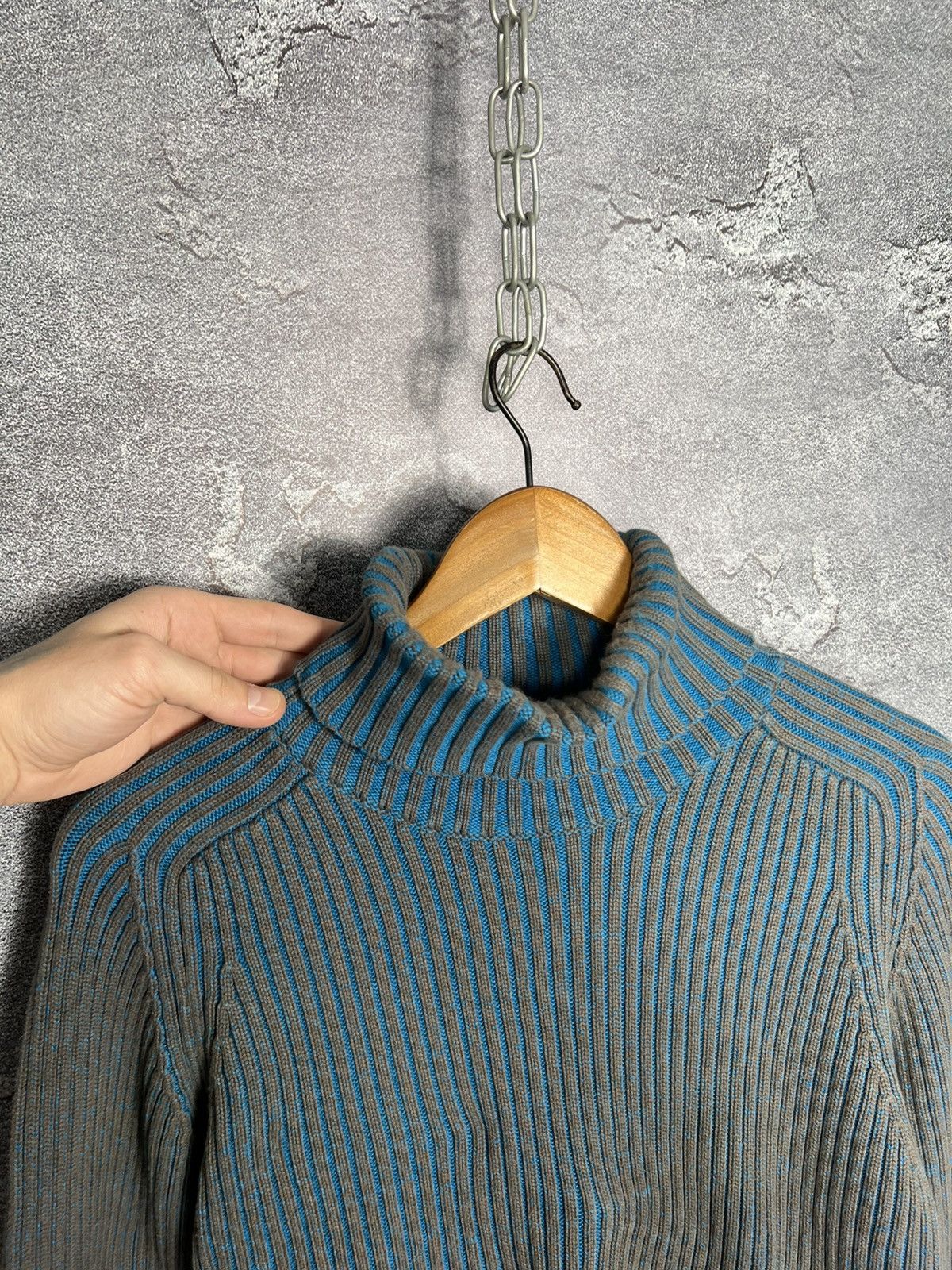 Chevignon Vintage Chevignon Ribbed Turtleneck Sweater A Blue Pattern Size US M / EU 48-50 / 2 - 11 Thumbnail