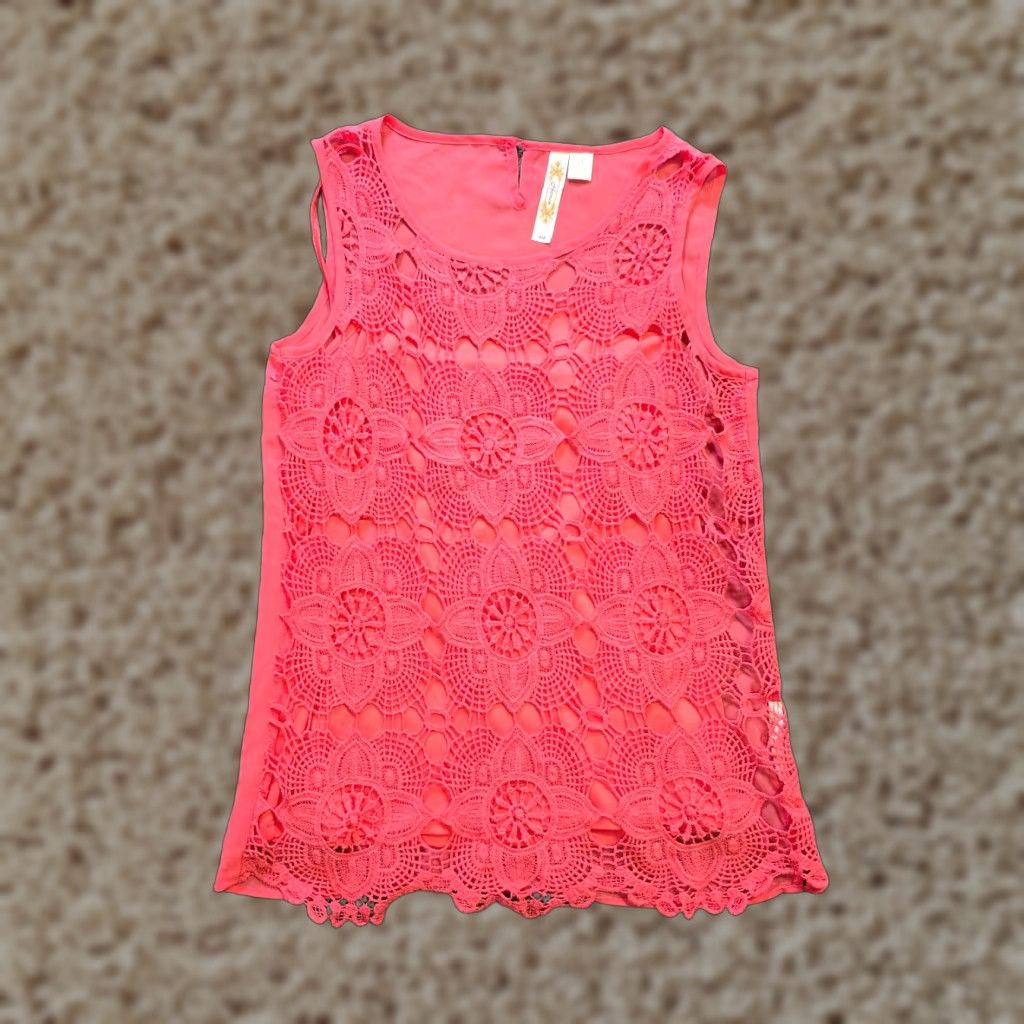 Pinko Adiva Top Womens Small Pink Crochet Lined Sleeveless Lightweight Casual Blouse Shirt Size S / US 4 / IT 40 - 1 Thumbnail