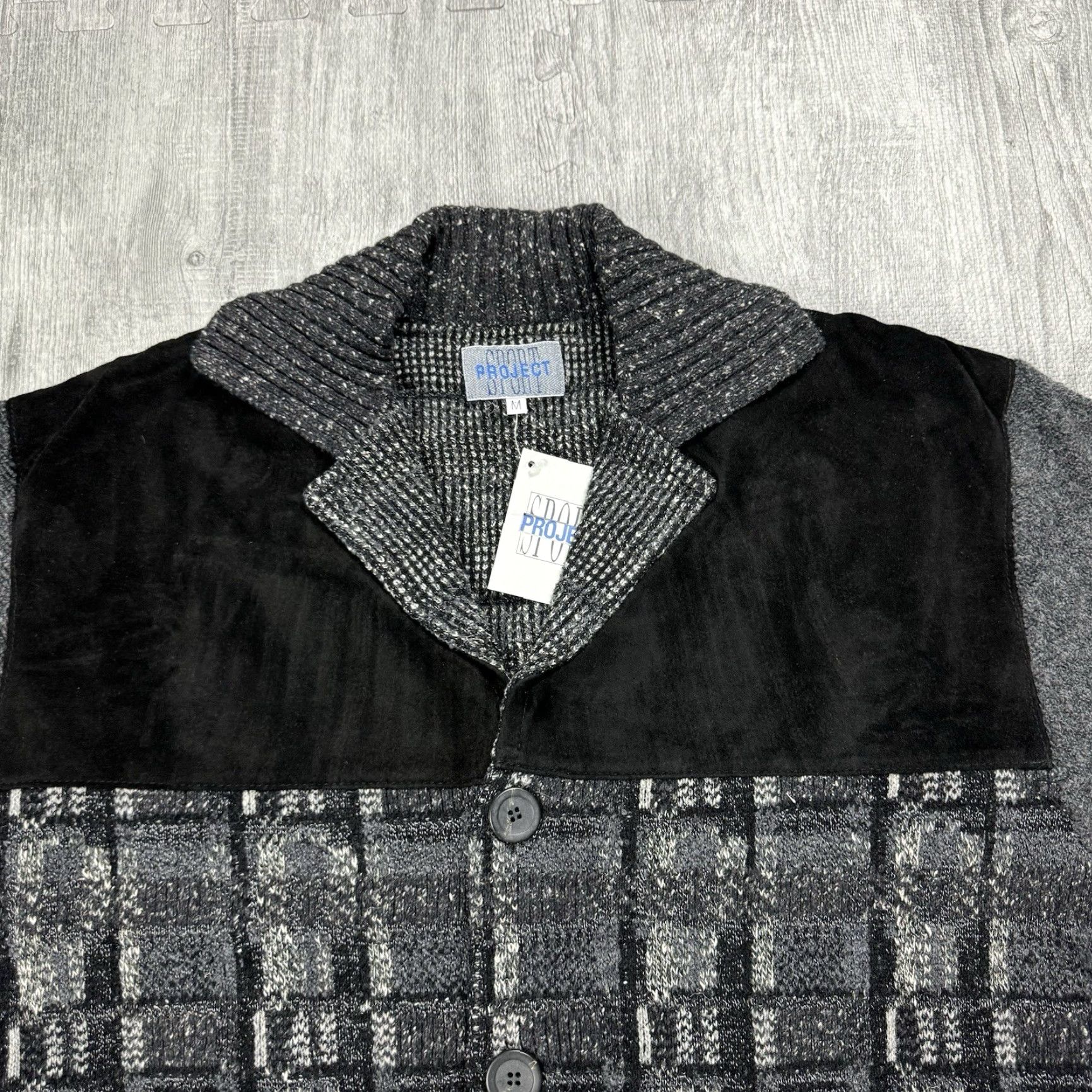 Vintage VINTAGE Gabriella Frattini Italy Suede Silk Knit Collared Blazer Cardigan Womens M Black/Grey 90s Runway, Leather Wool Blend Size M / US 6-8 / IT 42-44 - 2 Thumbnail