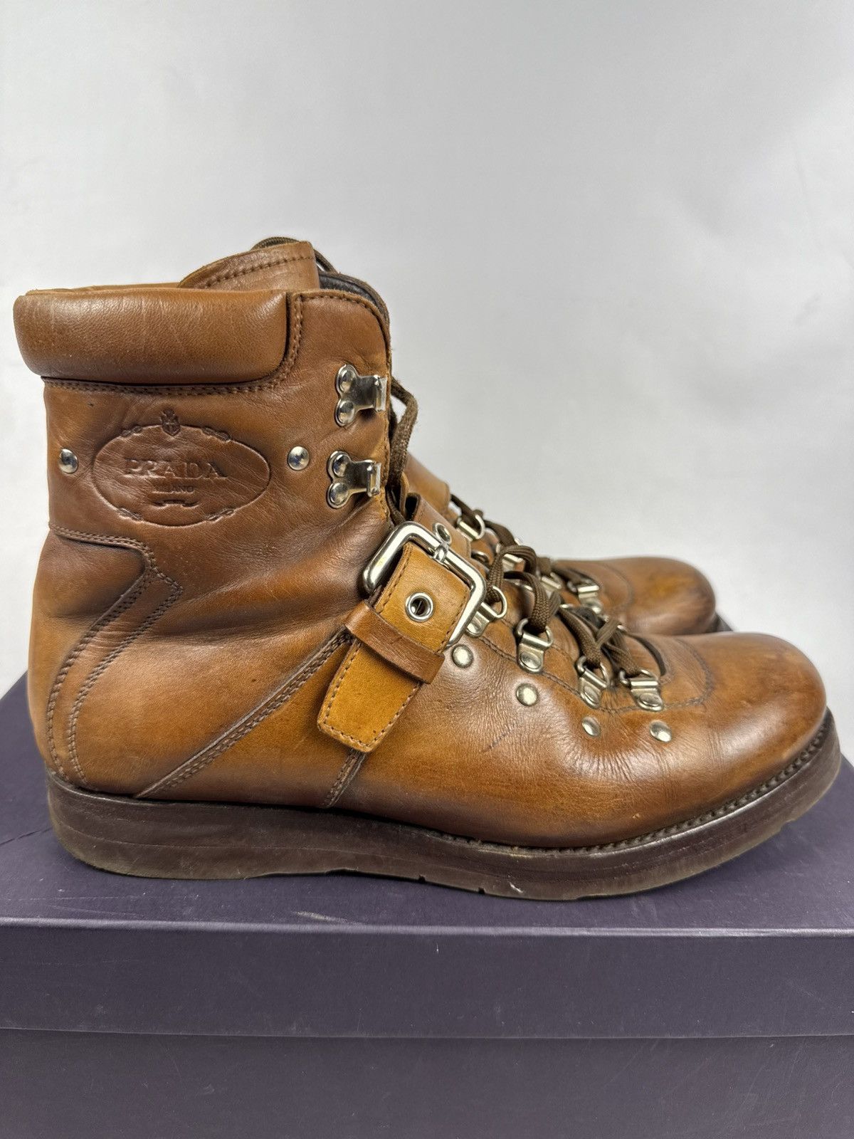 Prada Prada Milano Leather Hiking Boots Brown – Size 10 men Size US 10 / EU 43 - 1 Thumbnail