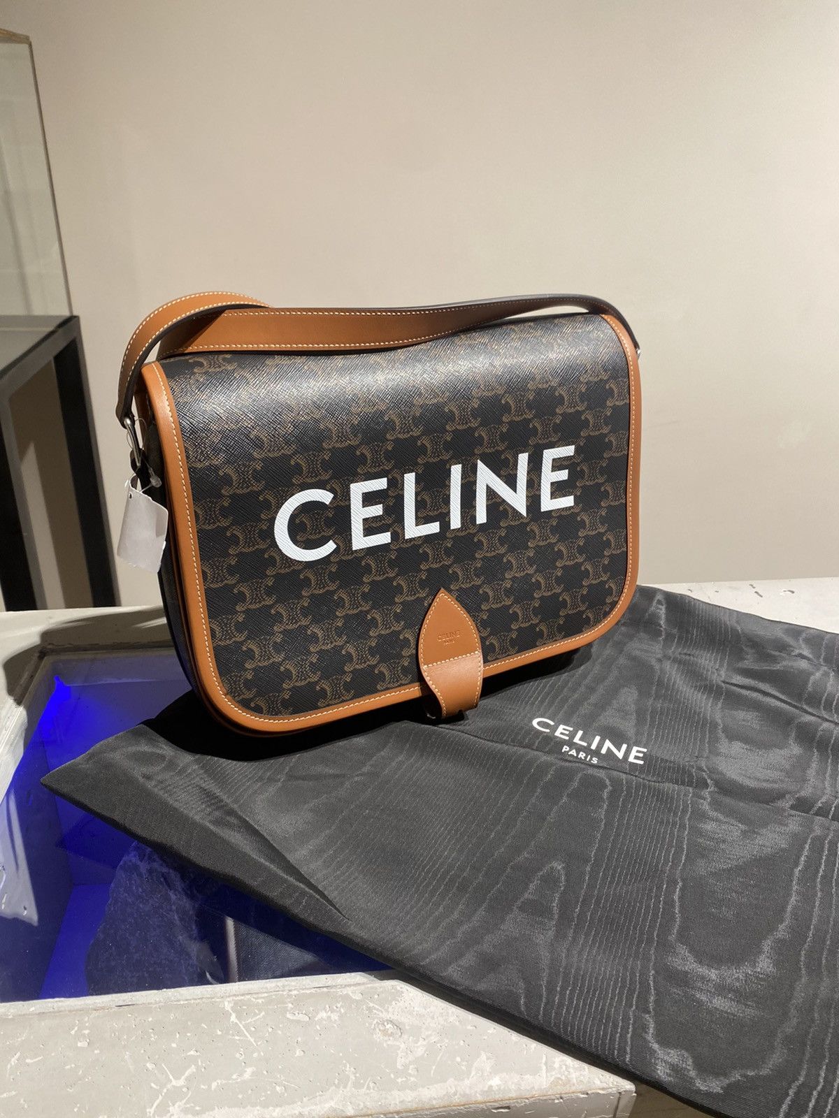 Celine Logo Triomphe Messenger Bag, Men's