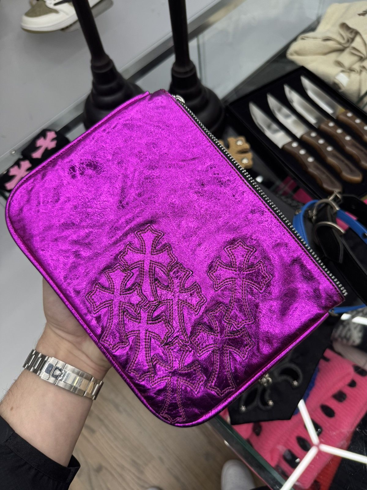 Chrome Hearts *RARE* Chrome Hearts Metallic Pink Cross Patch Pouch Size ONE SIZE - 5 Thumbnail