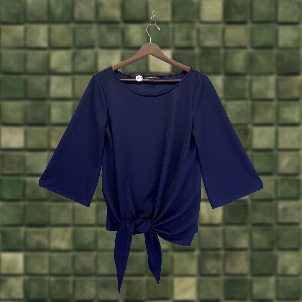 Banana Republic Banana Republic Navy Blue Tie Front Bell Sleeve Blouse Womens Medium-9412 Size M / US 6-8 / IT 42-44 - 1 Thumbnail