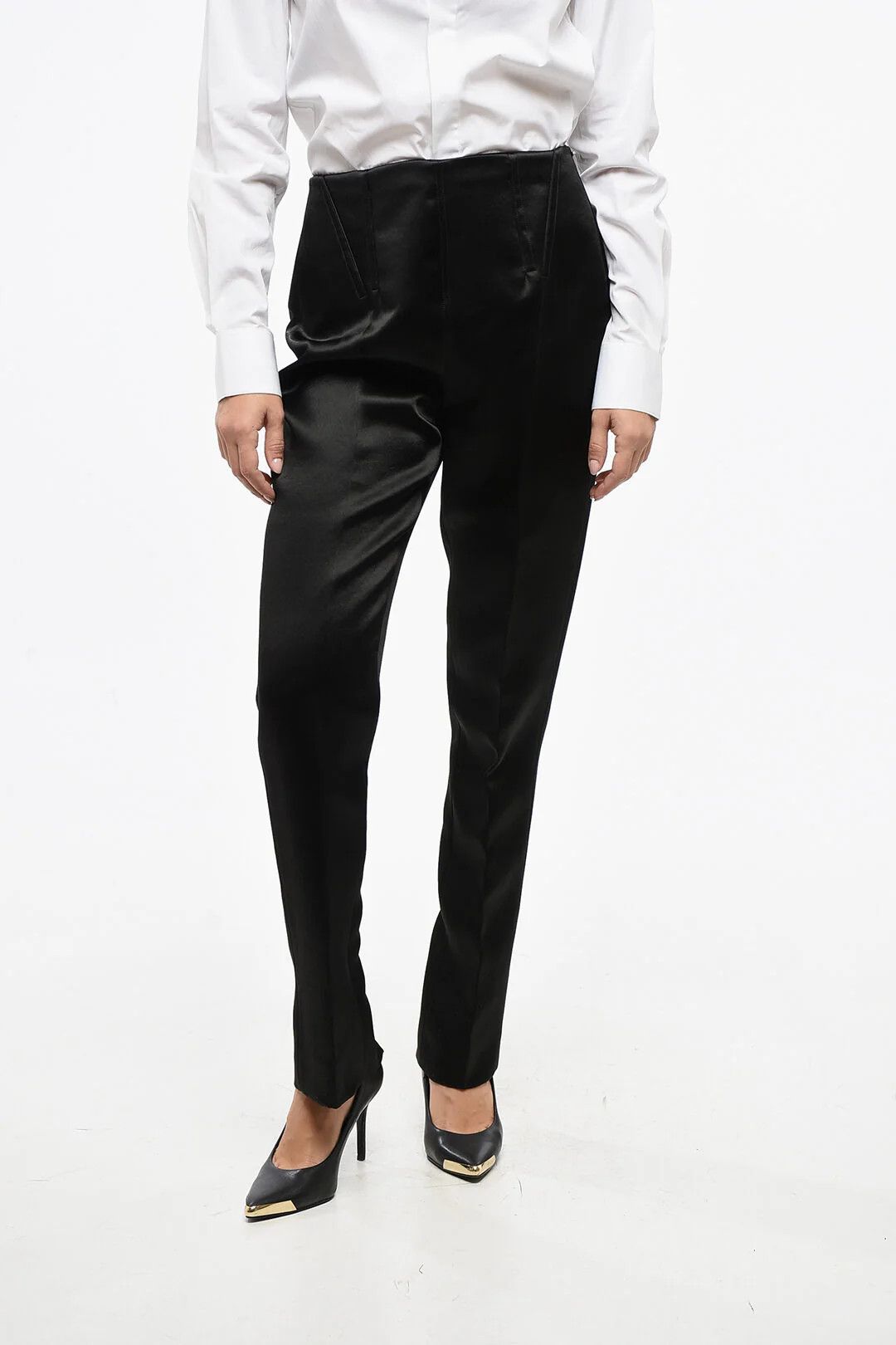 Max Mara og1mm0426 Carrot Fit Satin Pant in Black Size 30" / US 8 / IT 44 - 1 Thumbnail