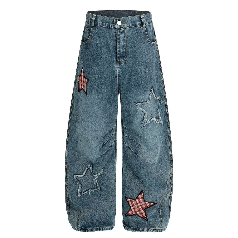 Jean American retro washed star embroidered curved jeans for men Size US 32 / EU 48 - 1 Thumbnail